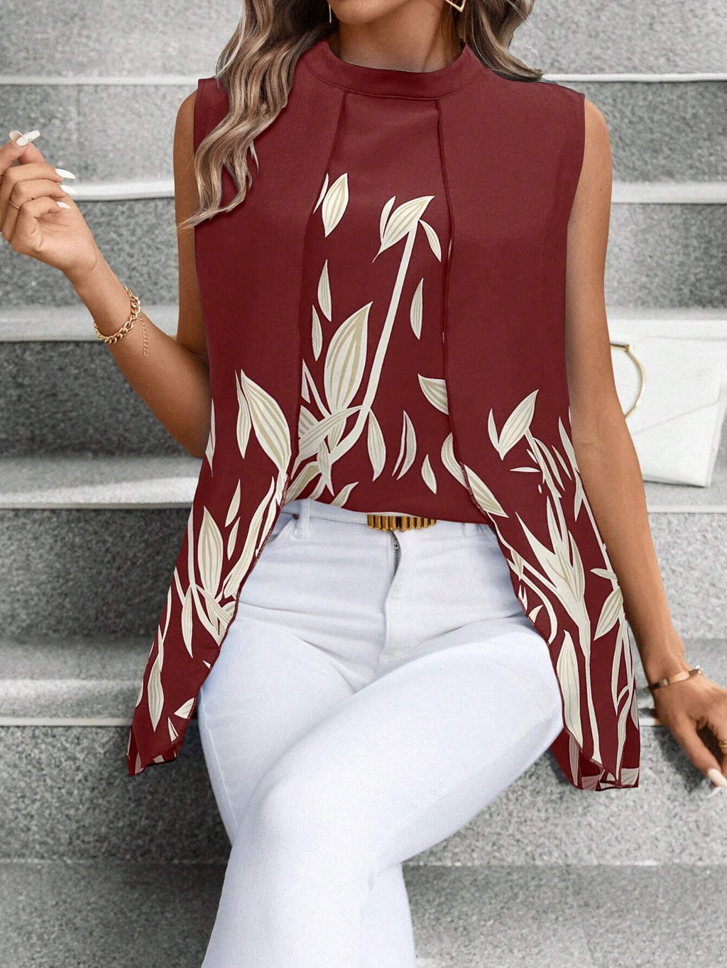 EMERY ROSE Women'S Asymmetrical Hem Sleeveless Blouse