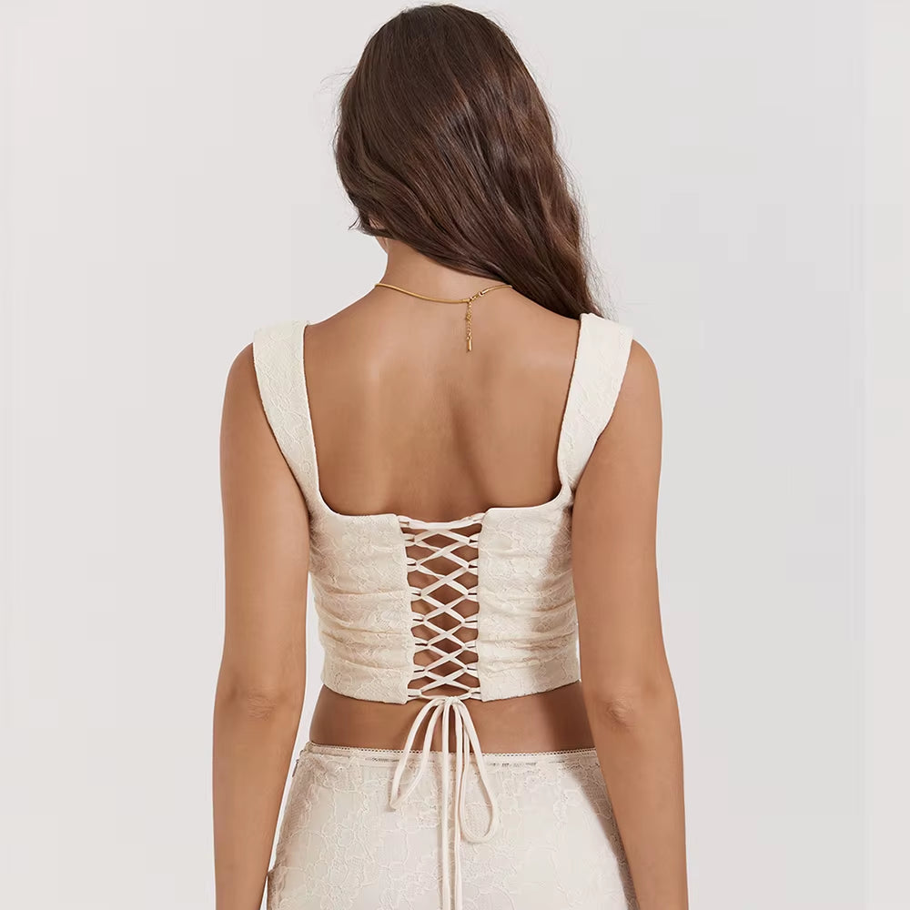 Beige Elegant Lace up Corset