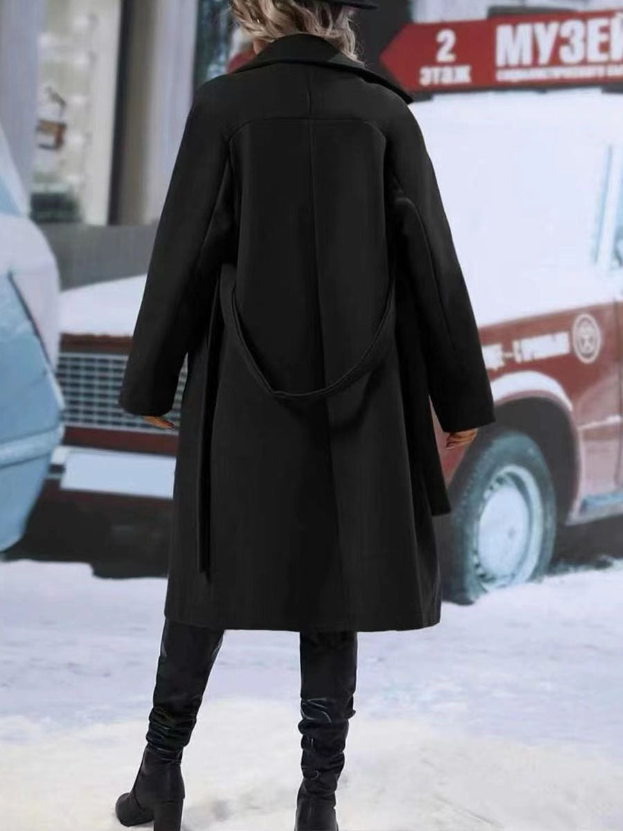 Double-Breasted Trench Coat with Belt Long Jacket