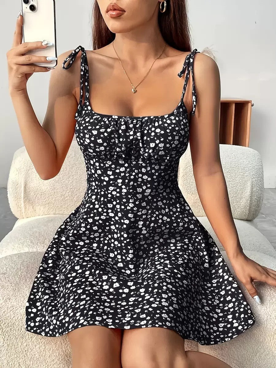 Floral Print A- Line Slimming Dress