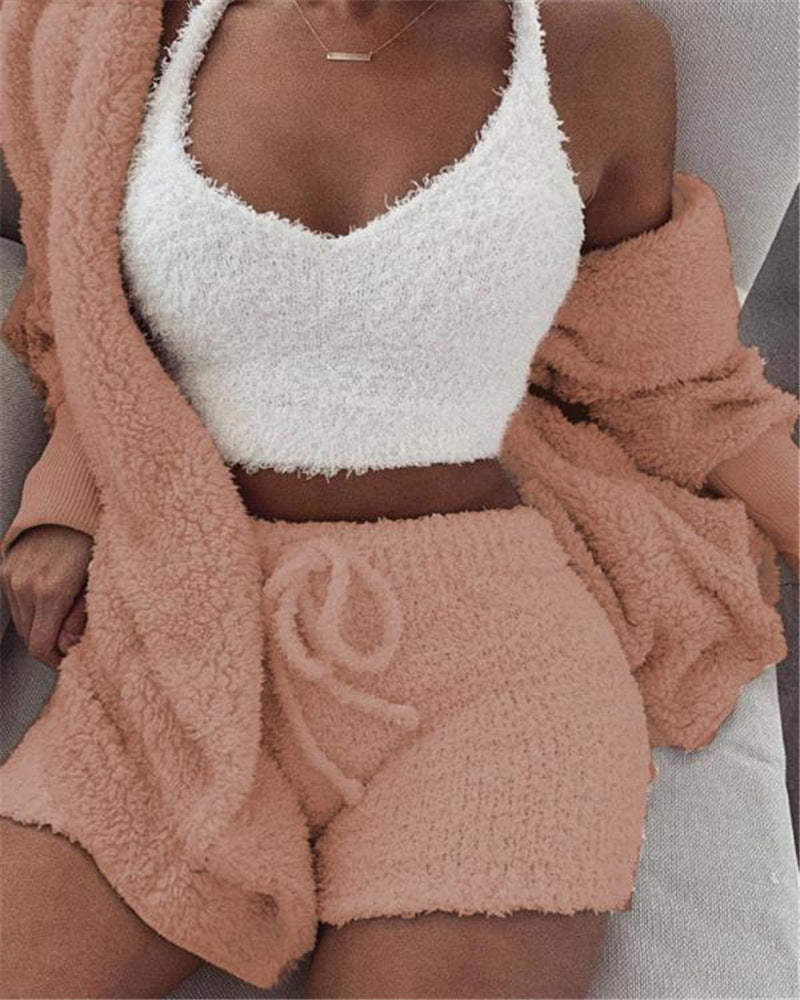 3 Piece Crop Tank Top And Shorts Pajama Set