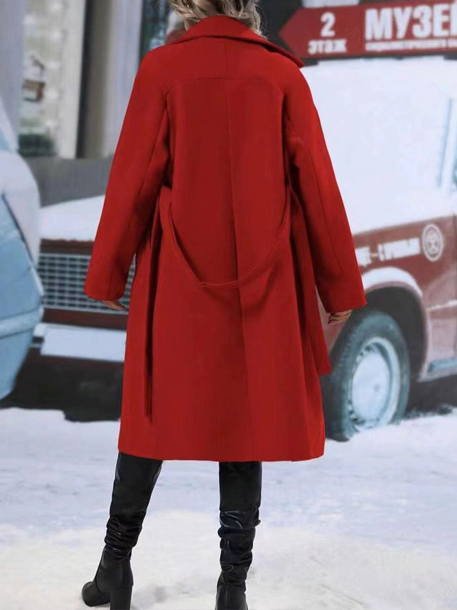 Double-Breasted Trench Coat with Belt Long Jacket