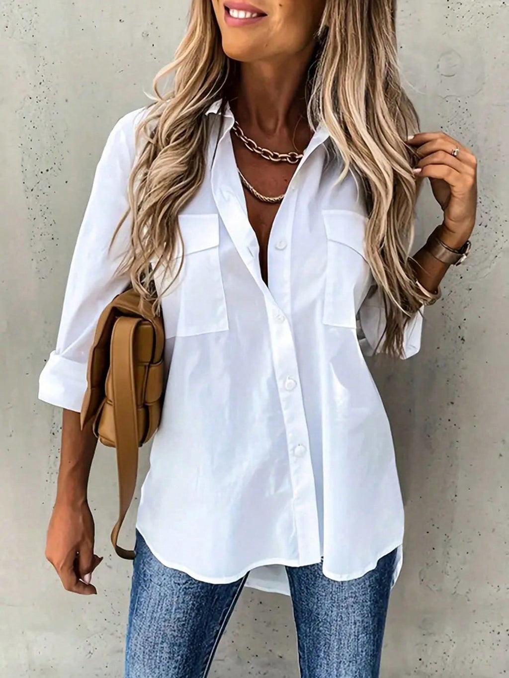 INAWLY Women'S Pocketed Asymmetrical Hem Shirt with Front Short and Back Long Design,Long Sleeve Tops