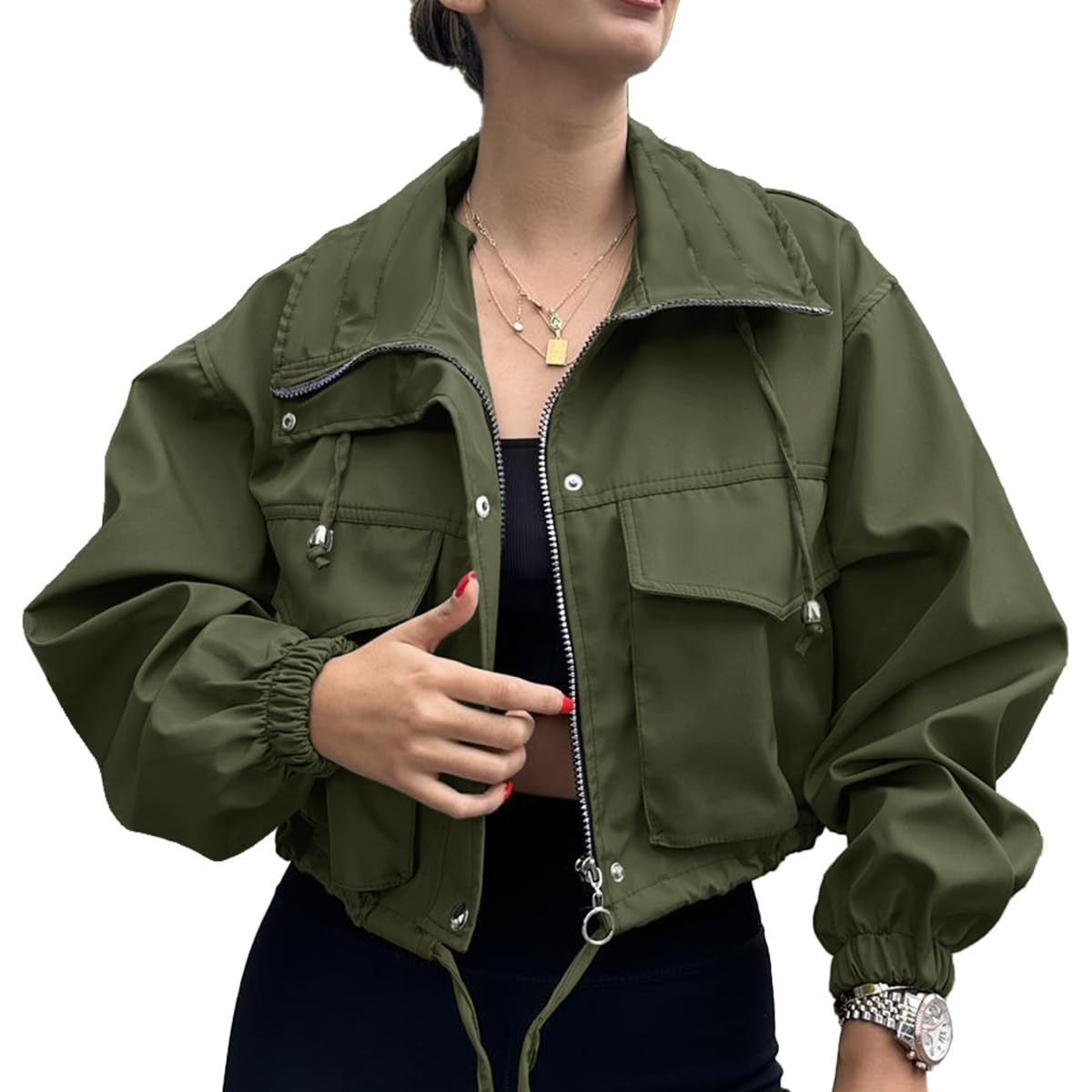 Solid Color Zipper Short Jacket Trench Coat