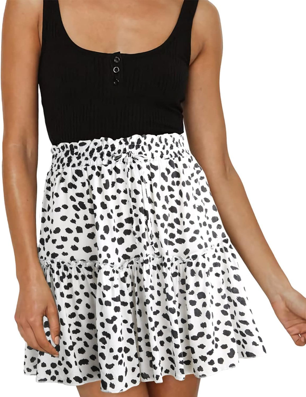Women'S Summer Cute High Waist Ruffle Skirt Floral Print Swing Beach Mini Skirt