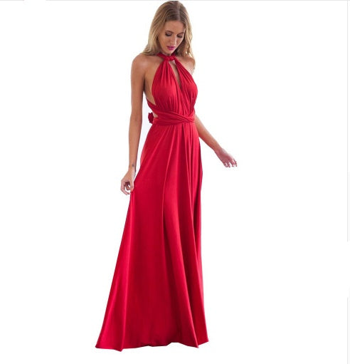 Women’s Multiway Maxi Dress, Backless Halterneck Bandage Floor-Length Boho Party Dress