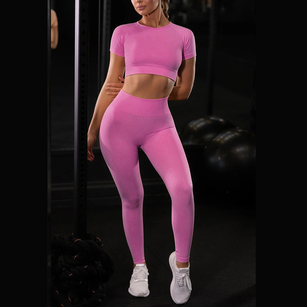 Yoga and Fitness Set, Running Leggings & Short Sleeve Tops
