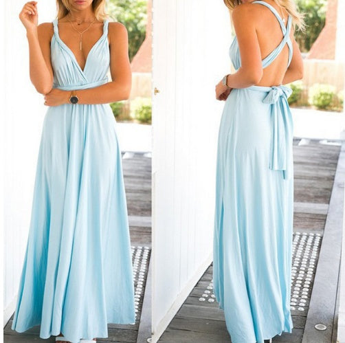 Women’s Multiway Maxi Dress, Backless Halterneck Bandage Floor-Length Boho Party Dress