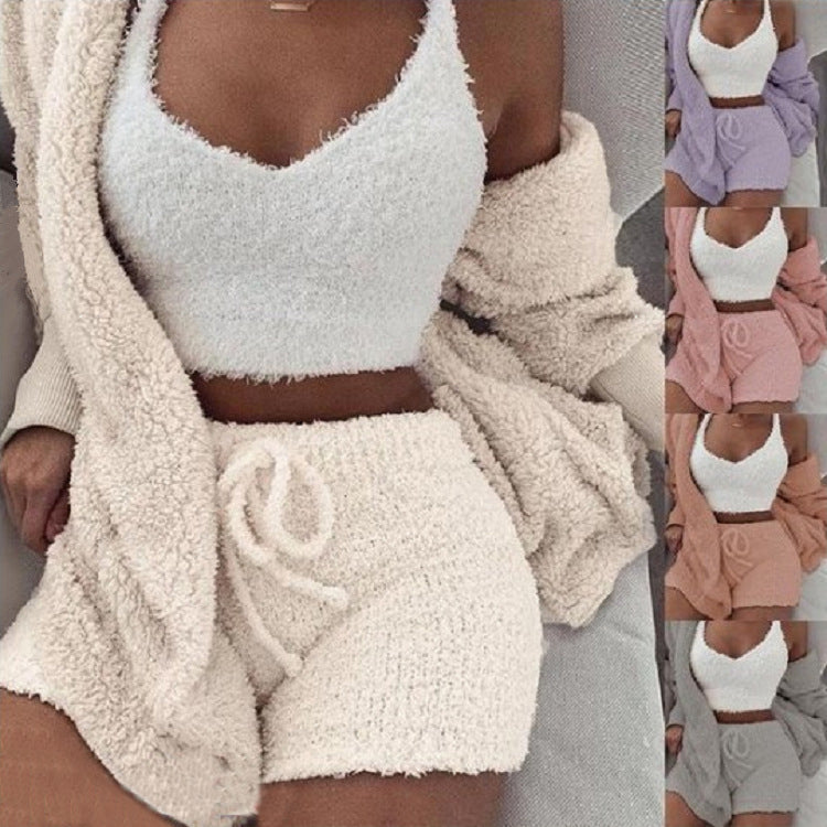 3 Piece Crop Tank Top And Shorts Pajama Set