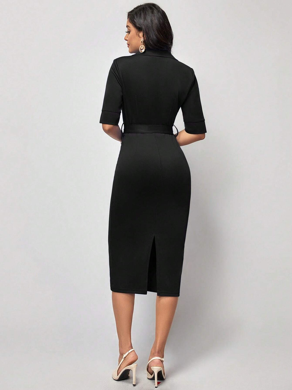 SHEIN Clasi Solid Belted Bodycon Dress Work Dress