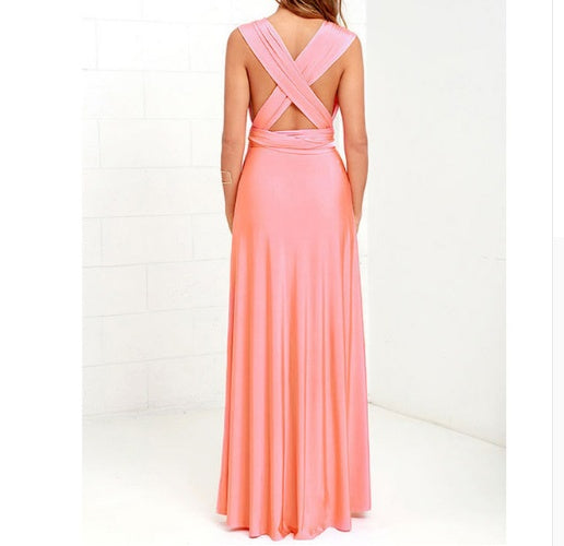 Women’s Multiway Maxi Dress, Backless Halterneck Bandage Floor-Length Boho Party Dress