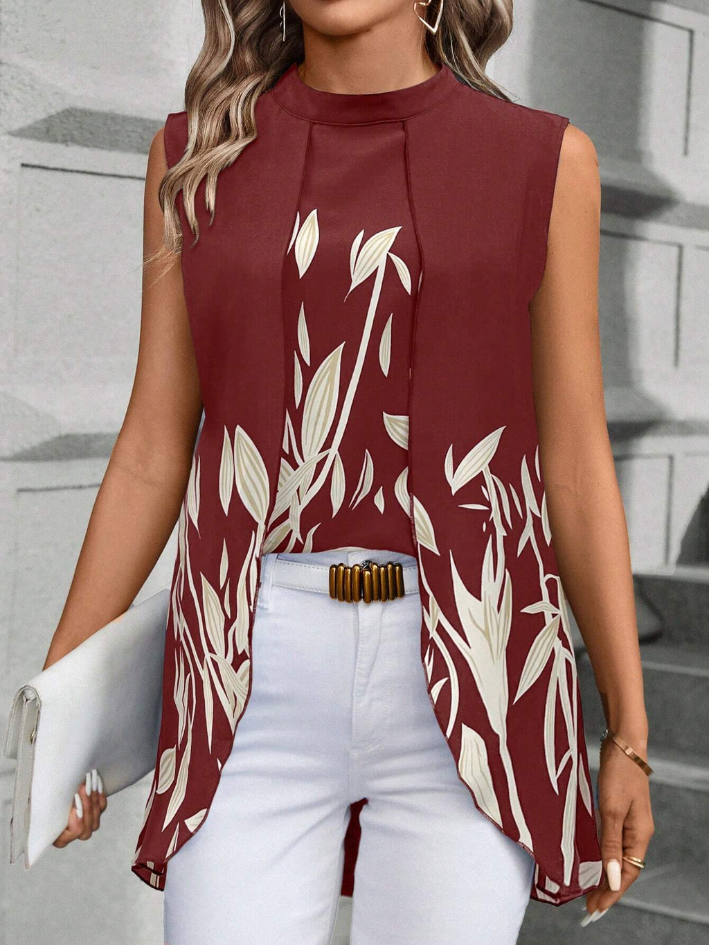 EMERY ROSE Women'S Asymmetrical Hem Sleeveless Blouse