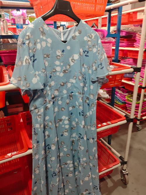 Women’s Floral V-Neck Summer Dress Short Sleeve Ruffled Beach Dress