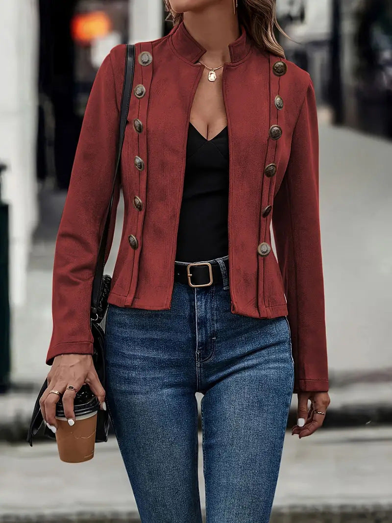 Double-Breasted Suede Jacket Retro Velvet Long-Sleeve Slim Fit Coat