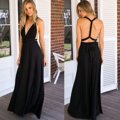 Women’s Multiway Maxi Dress, Backless Halterneck Bandage Floor-Length Boho Party Dress