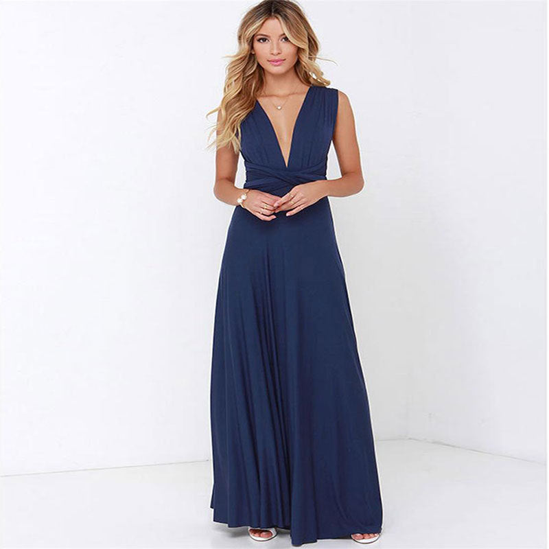 Women’s Multiway Maxi Dress, Backless Halterneck Bandage Floor-Length Boho Party Dress