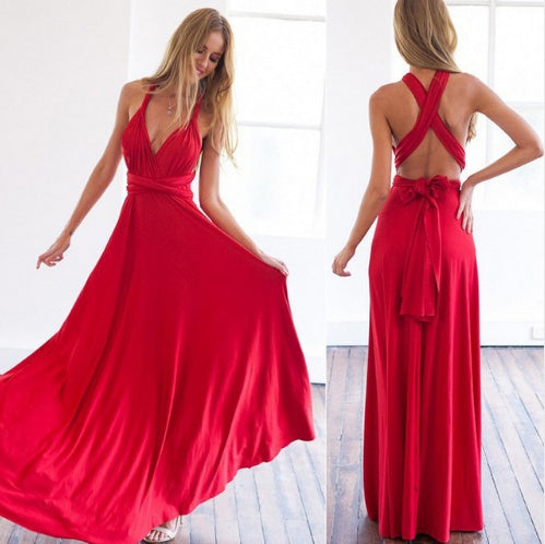 Women’s Multiway Maxi Dress, Backless Halterneck Bandage Floor-Length Boho Party Dress