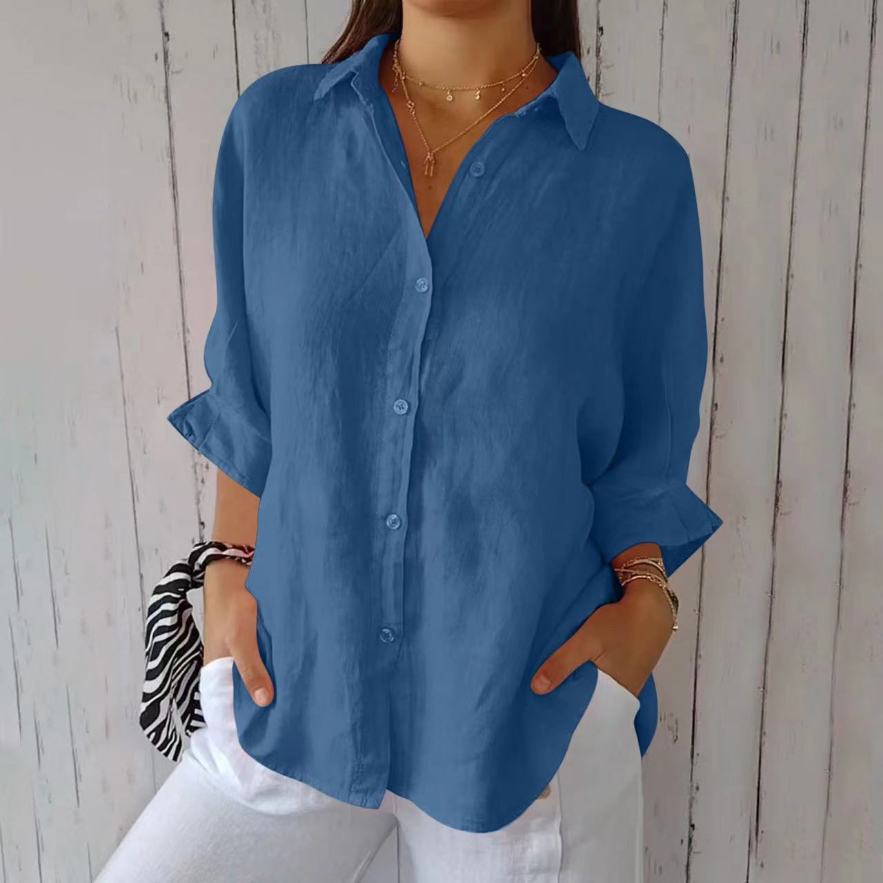 Lapel Long Sleeve Single-breasted Pleated Shirt