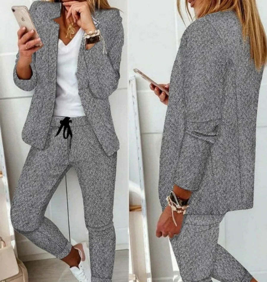 Plaid Two-Piece Suit Straight Trousers & Small Jacket Set