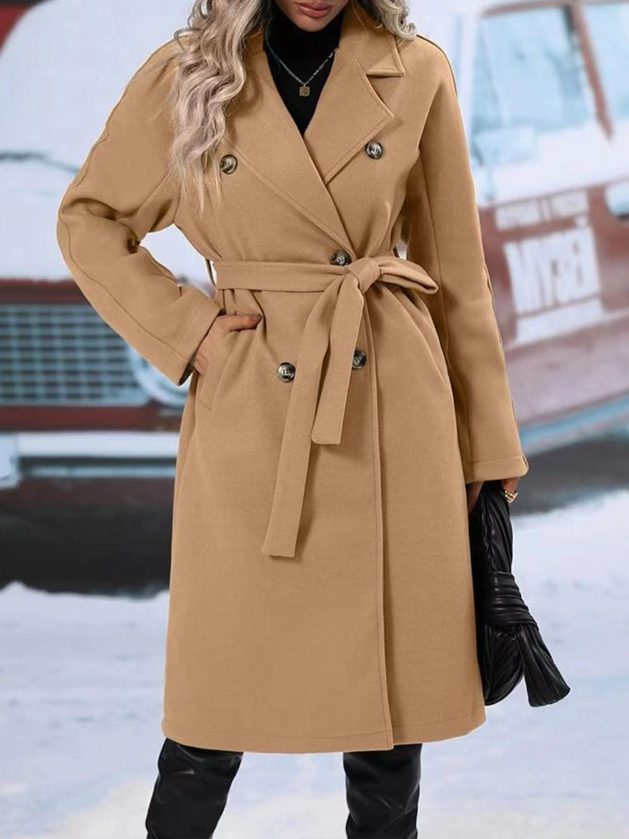 Double-Breasted Trench Coat with Belt Long Jacket