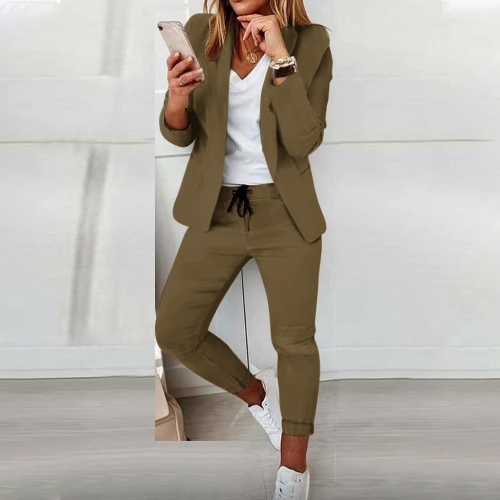 Plaid Two-Piece Suit Straight Trousers & Small Jacket Set