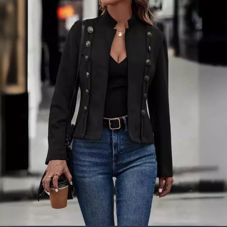 Double-Breasted Suede Jacket Retro Velvet Long-Sleeve Slim Fit Coat
