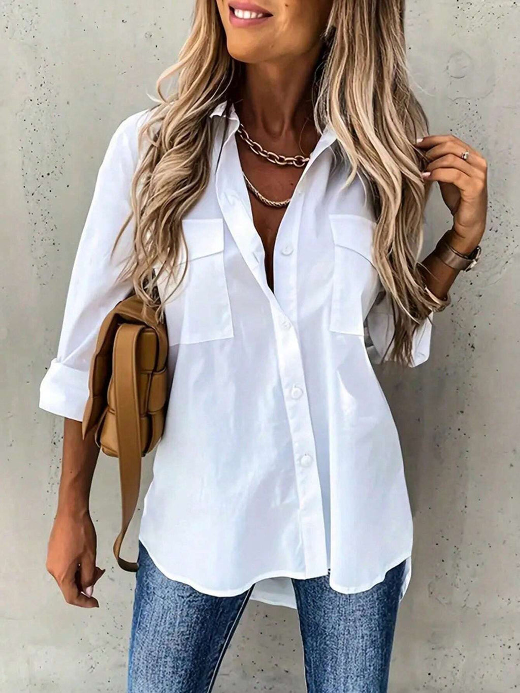INAWLY Women'S Pocketed Asymmetrical Hem Shirt with Front Short and Back Long Design,Long Sleeve Tops