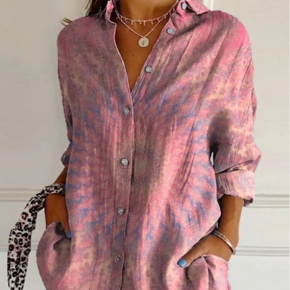 Lapel Long Sleeve Single-breasted Pleated Shirt