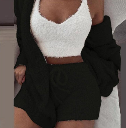 3 Piece Crop Tank Top And Shorts Pajama Set