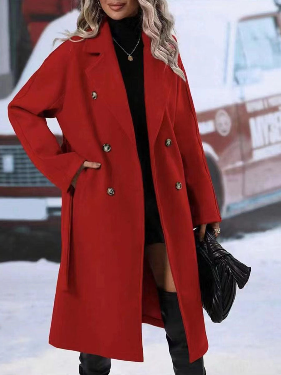 Double-Breasted Trench Coat with Belt Long Jacket