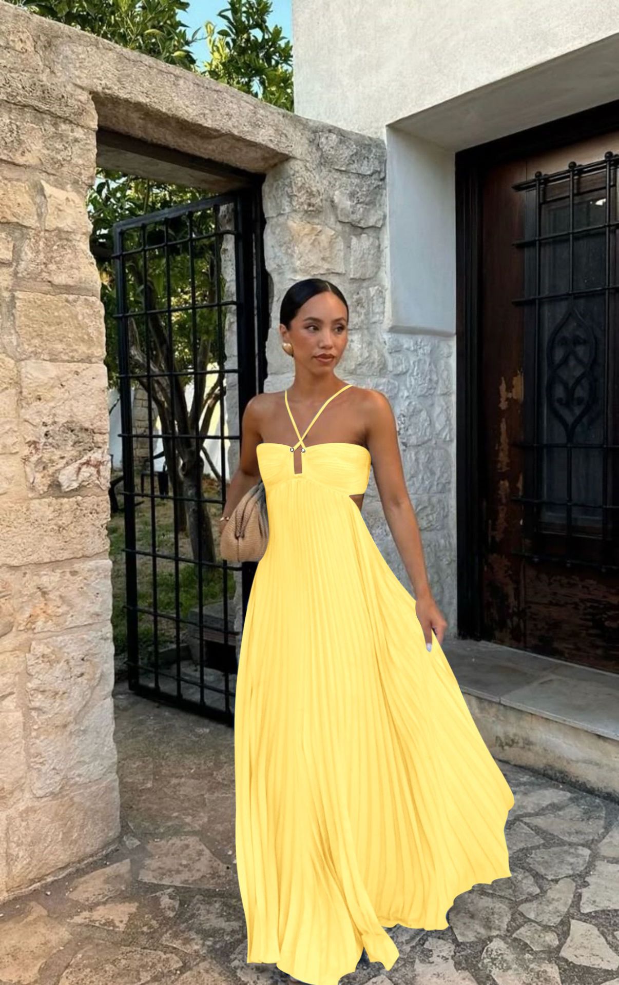 Pleated Sleeveless Sling Dress Hollow High Waist Halter