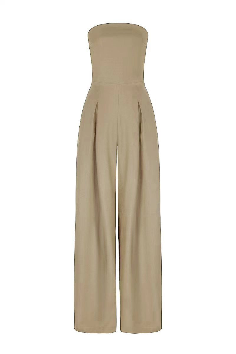 Strapless Jumpsuit, Backless Wide-Leg Tube Top Overalls