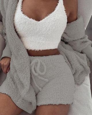 3 Piece Crop Tank Top And Shorts Pajama Set