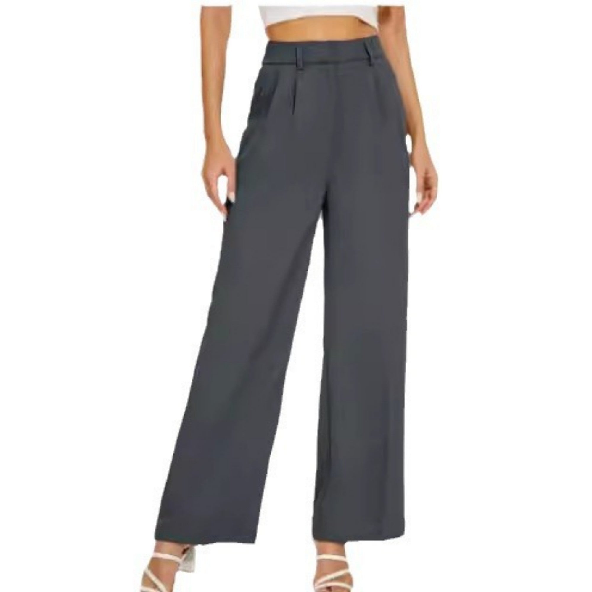 High Waist Wide-Leg Trousers Straight Casual Pants with Pockets