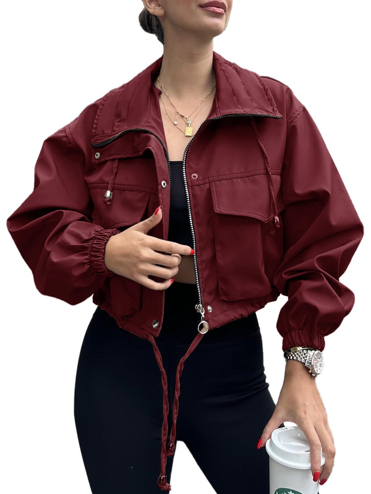 Solid Color Zipper Short Jacket Trench Coat