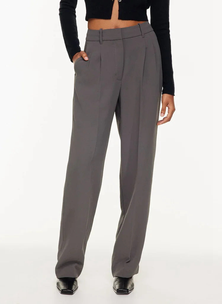 High Waist Wide-Leg Trousers Straight Casual Pants with Pockets