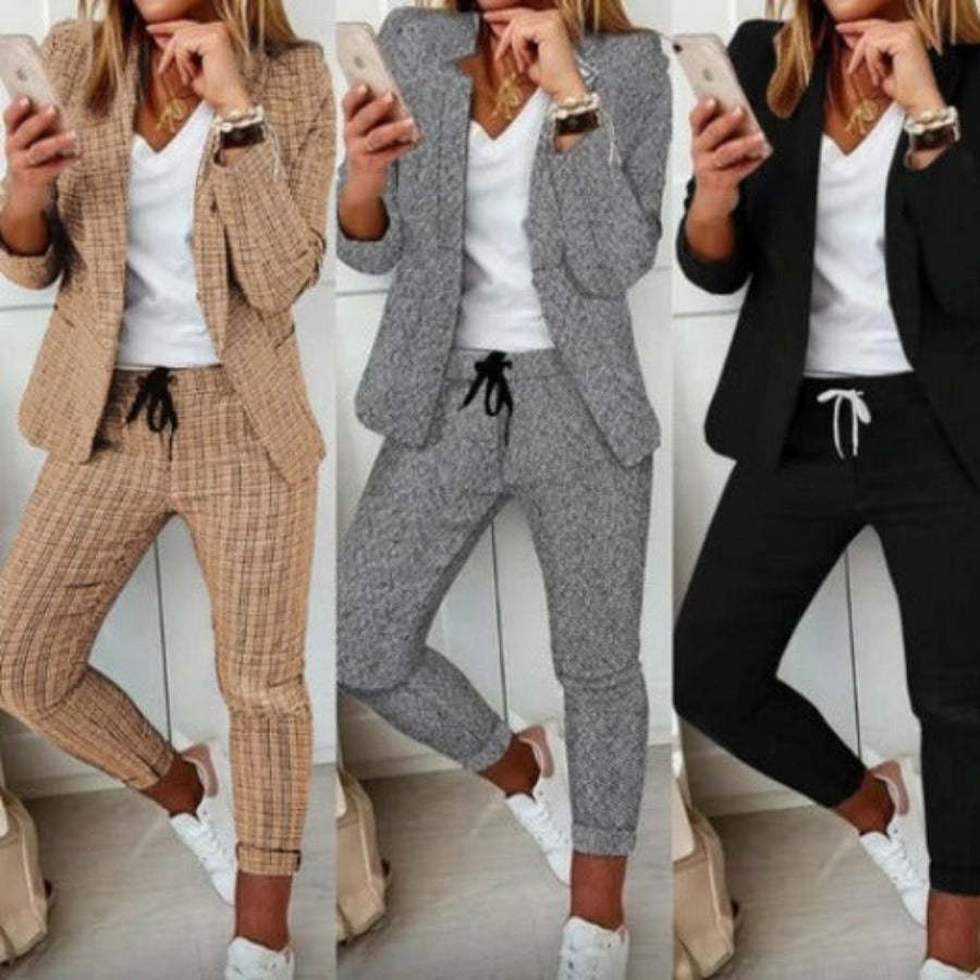 Plaid Two-Piece Suit Straight Trousers & Small Jacket Set