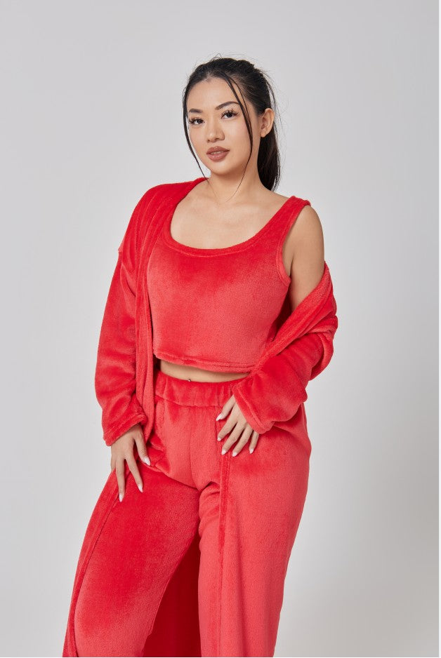 Cozy Pajama Set, 3 Piece Lounge Set, Cute Loungewear, Warm Suit Sets, Matching Set, Lounge Set, 3 Piece Pant Sets