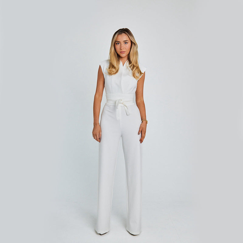 V-Neck Wide-Leg Jumpsuit, Elegant Sleeveless High-Waist Overalls