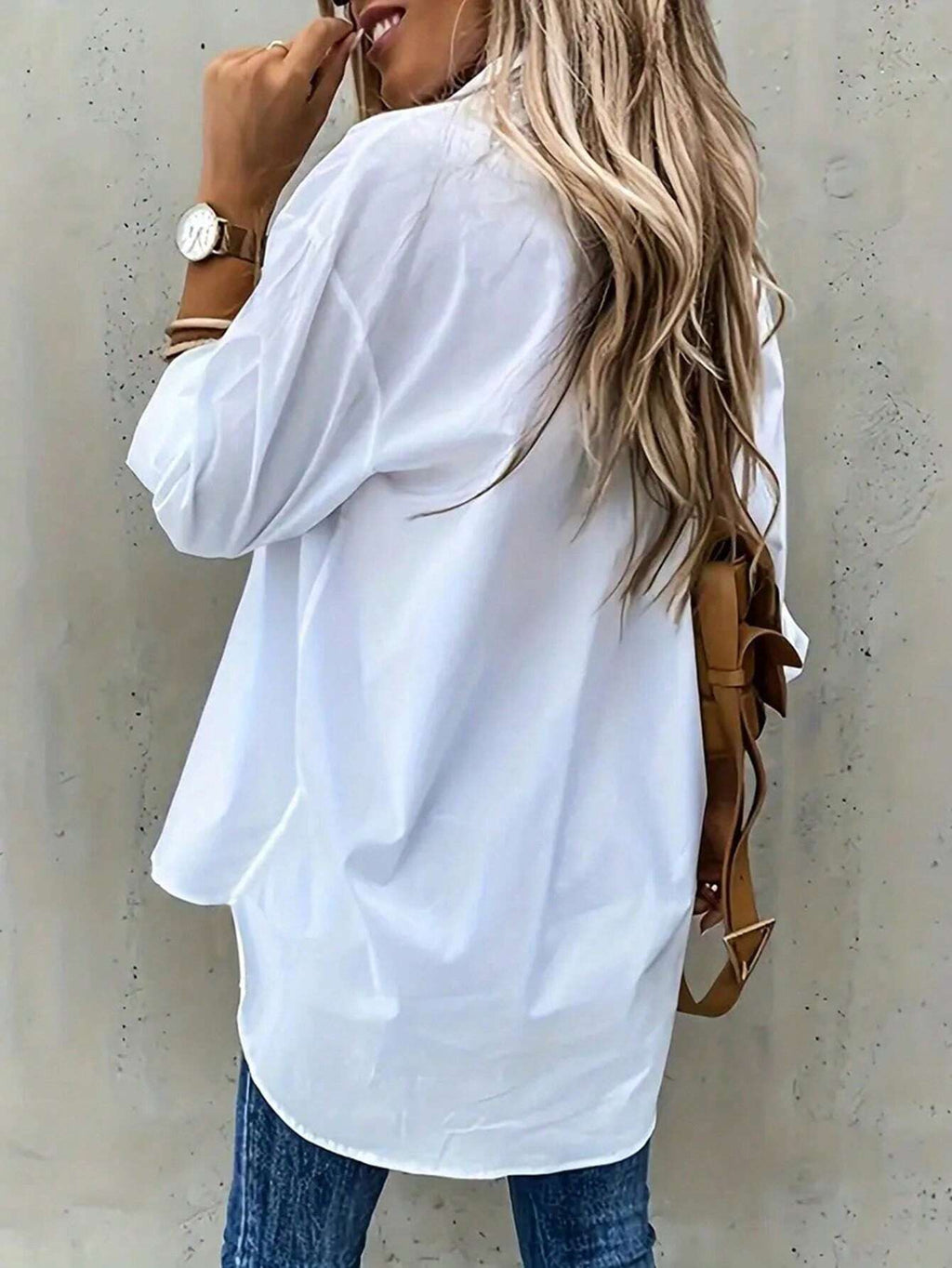 INAWLY Women'S Pocketed Asymmetrical Hem Shirt with Front Short and Back Long Design,Long Sleeve Tops