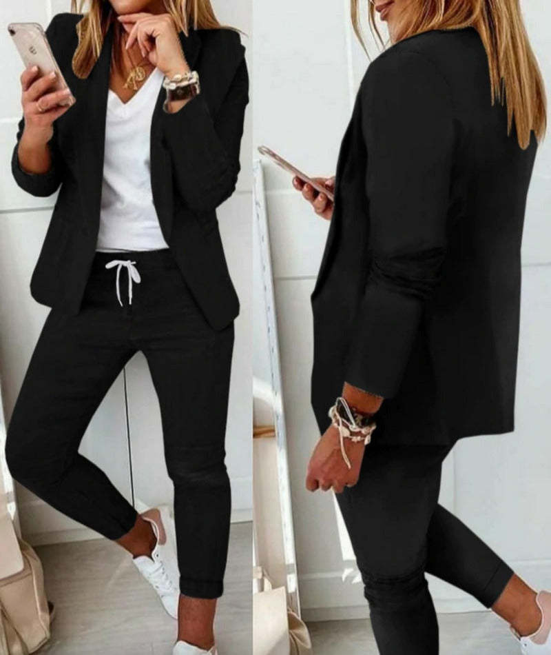 Plaid Two-Piece Suit Straight Trousers & Small Jacket Set