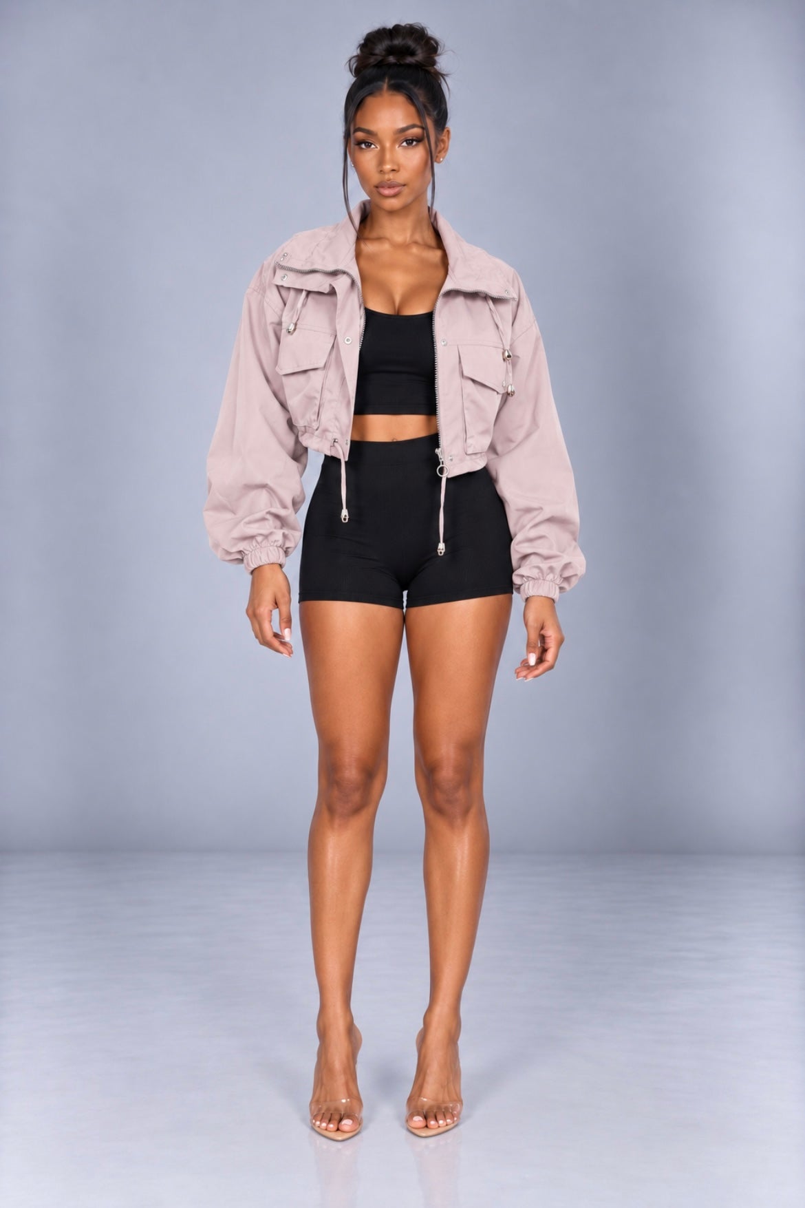 Solid Color Zipper Short Jacket Trench Coat