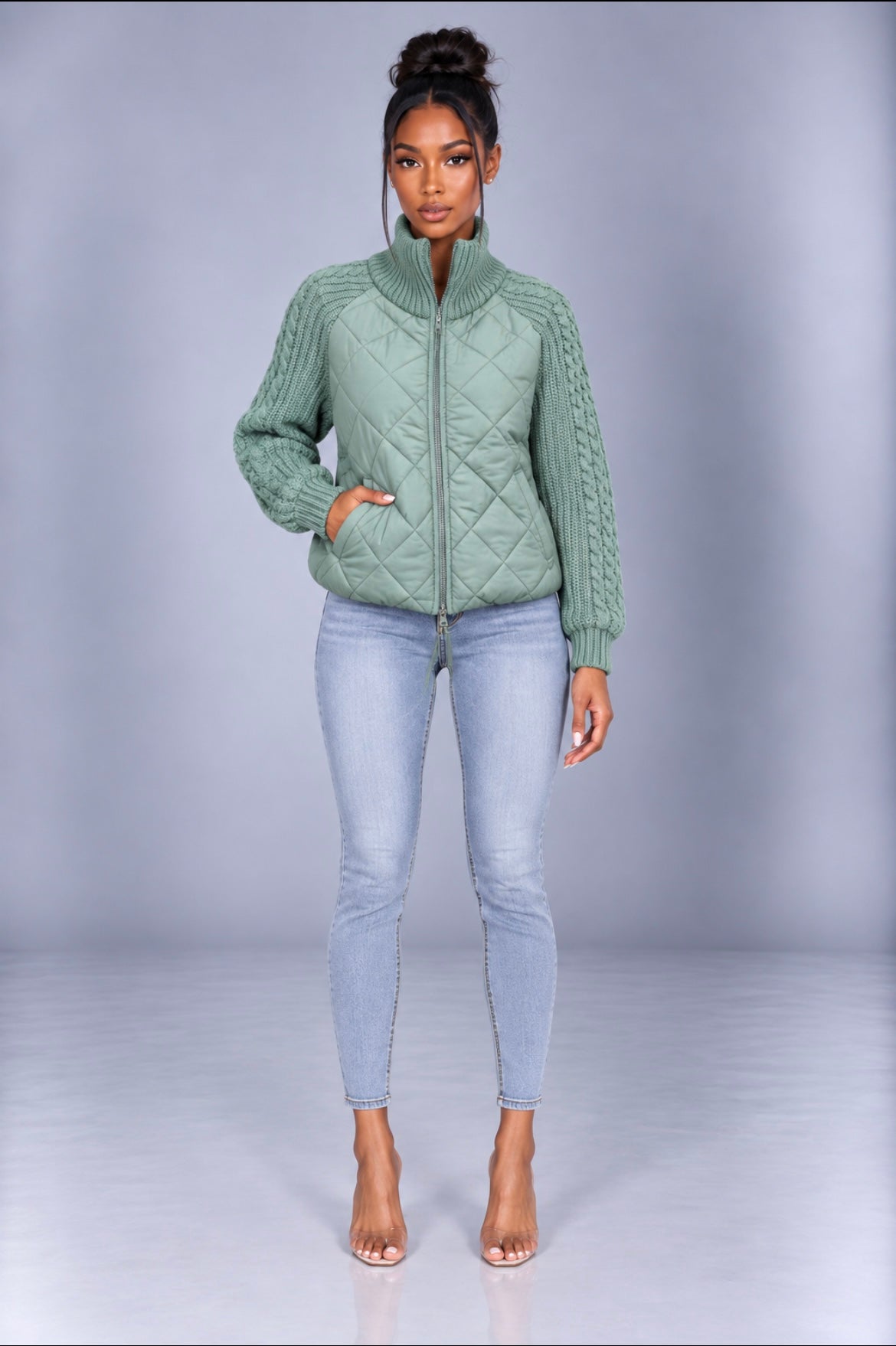 Stand Collar Cotton Jacket With Pockets