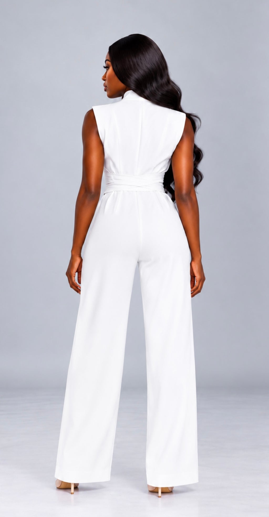 V-Neck Wide-Leg Jumpsuit, Elegant Sleeveless High-Waist Overalls
