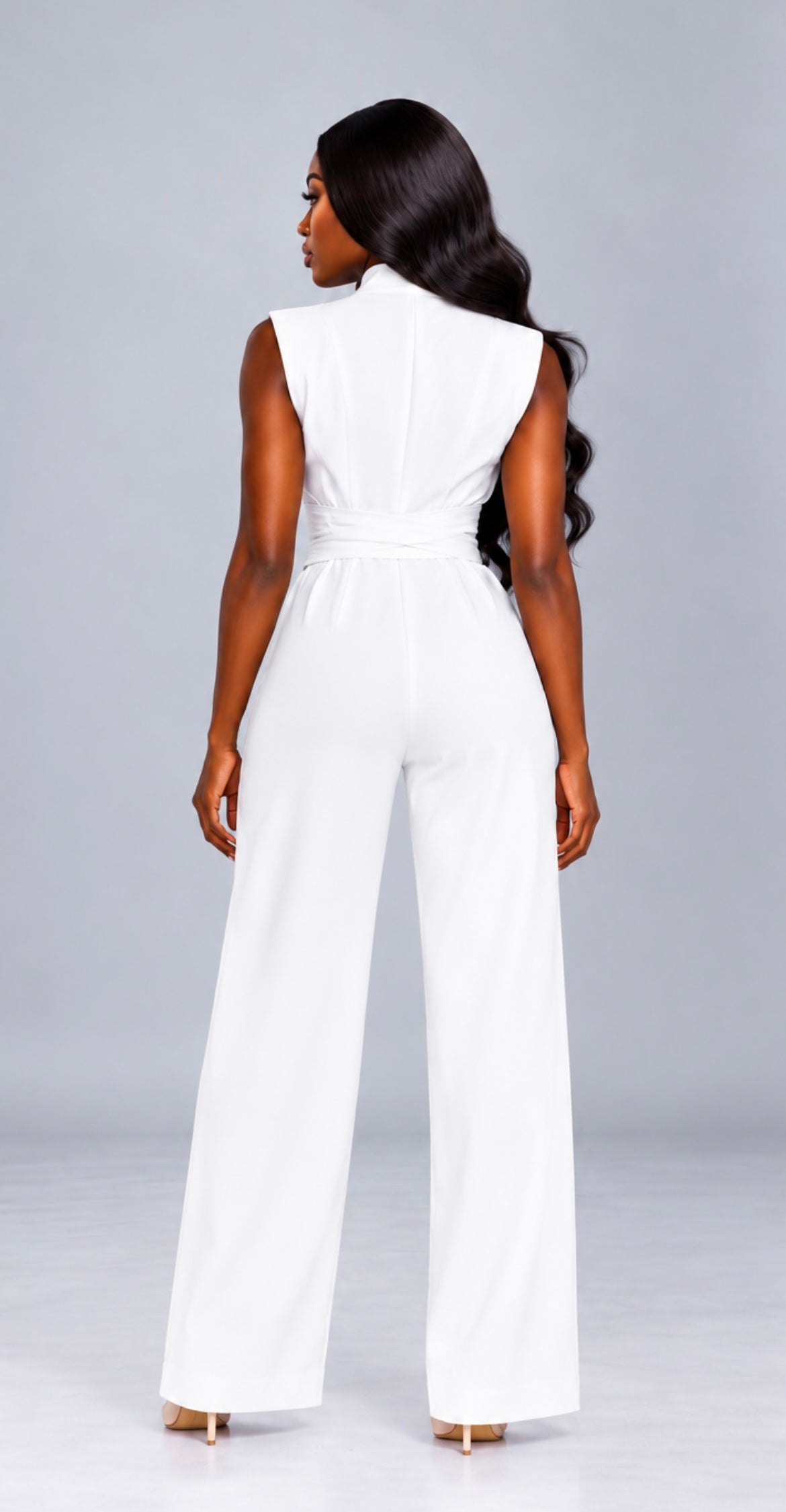 V-Neck Wide-Leg Jumpsuit, Elegant Sleeveless High-Waist Overalls