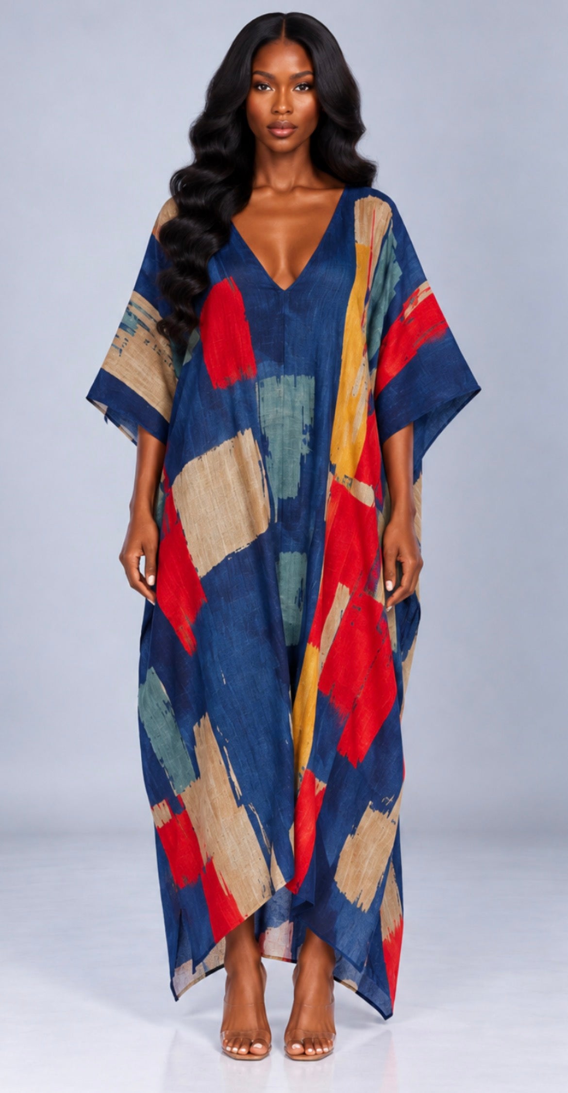 Abstract Print V-Neck Casual Loose Dress