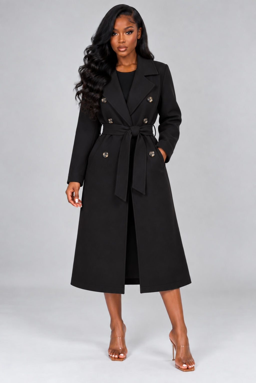 Double-Breasted Trench Coat with Belt Long Jacket