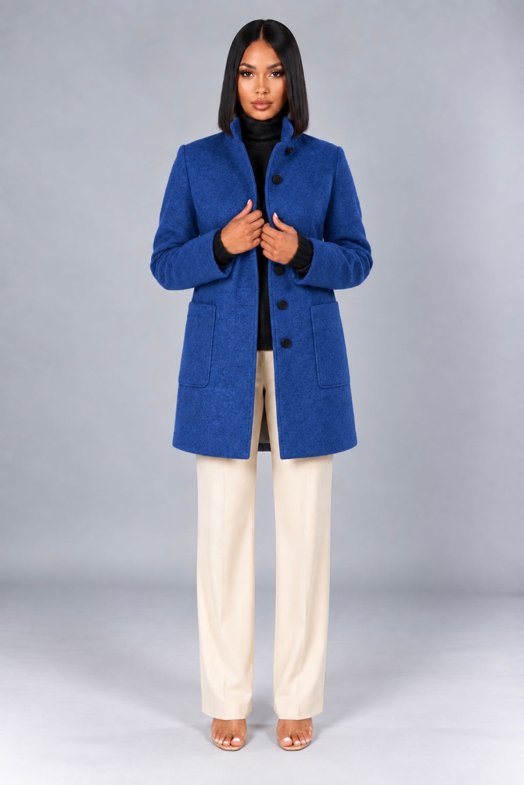 Stand Collar Woolen Coat With Pockets