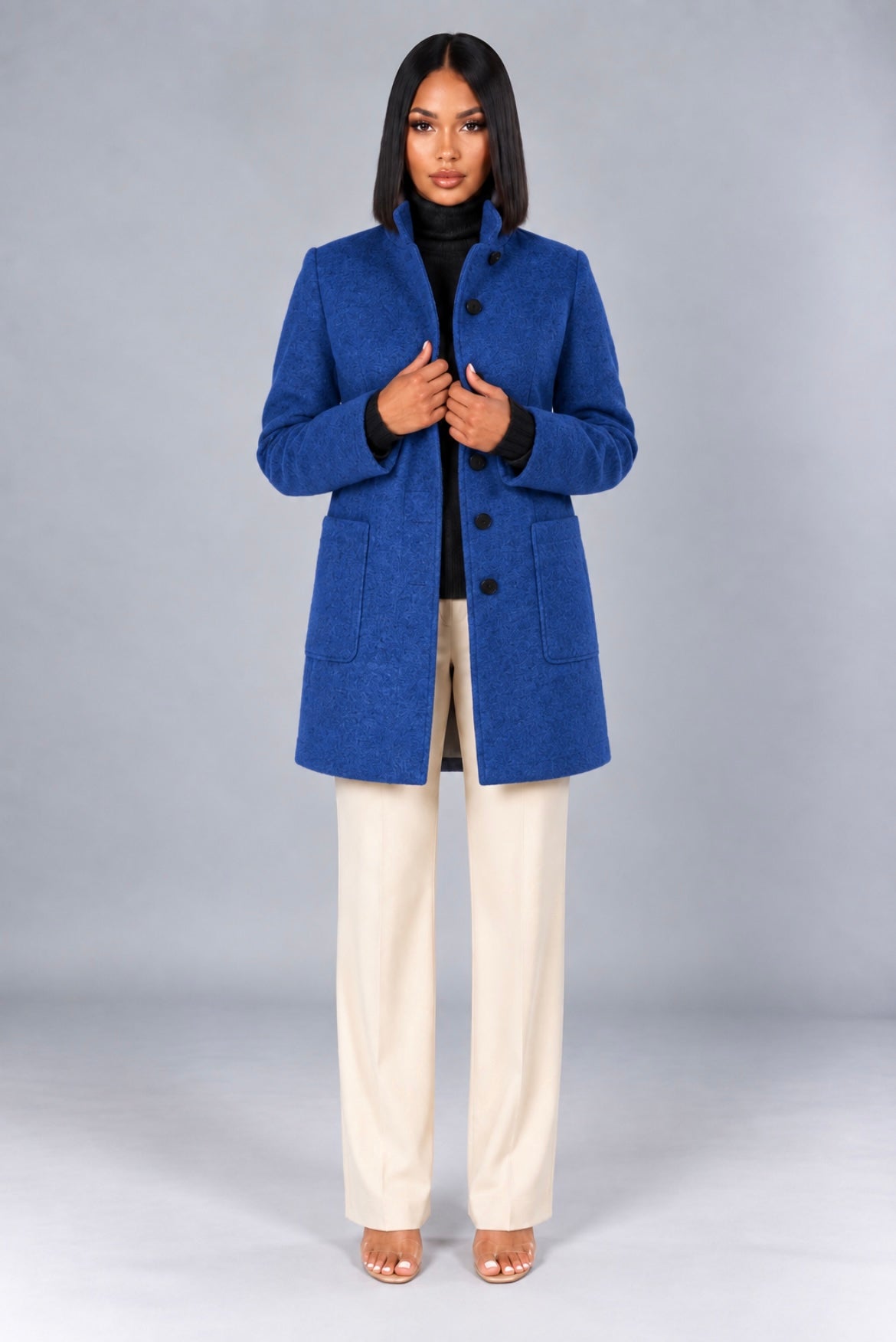 Stand Collar Woolen Coat With Pockets