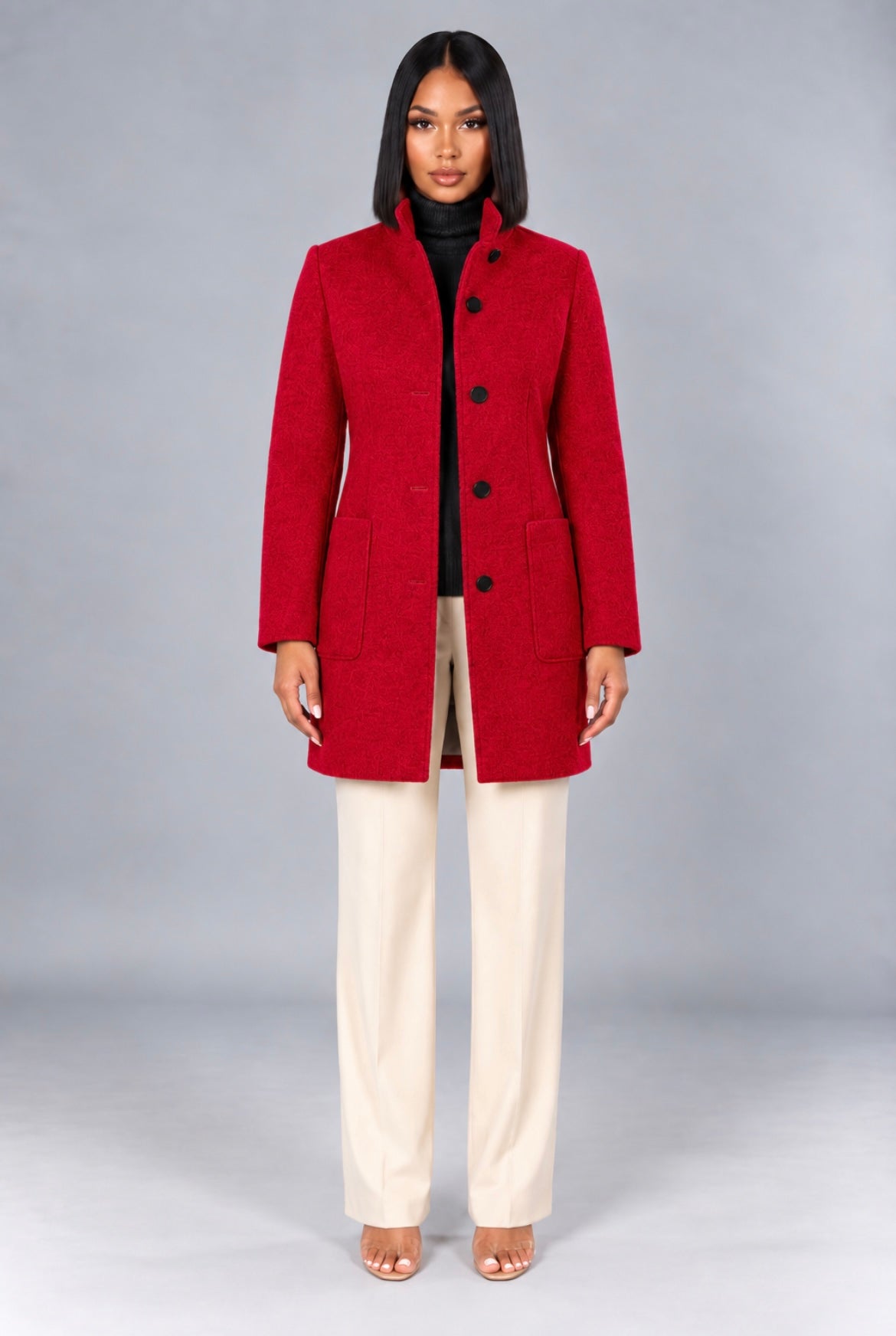 Stand Collar Woolen Coat With Pockets